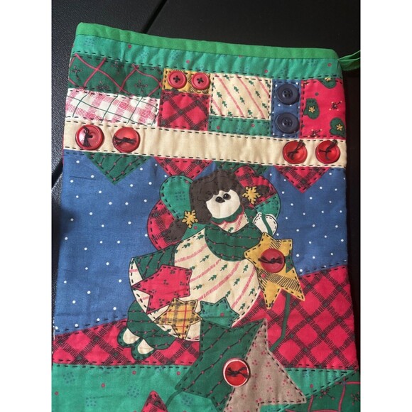 Handmade Christmas Stocking Patchwork Quilt Farmhouse Shabby 17" ANGEL BUTTONS - Picture 3 of 10